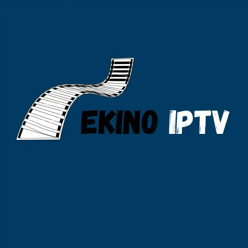 Logo Ekino IPTV z motywem filmowego kadru na niebieskim tle.